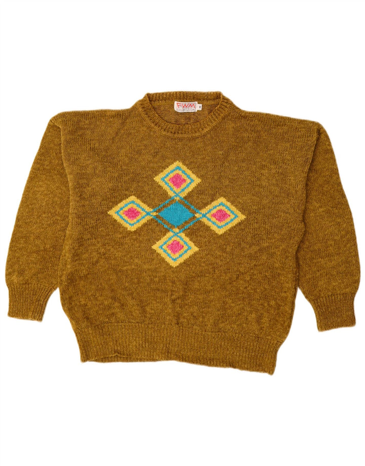 Pulover VINTAGE pentru femei cu decolteu triplu UK 14 Medium Khaki Argyle/Diamond