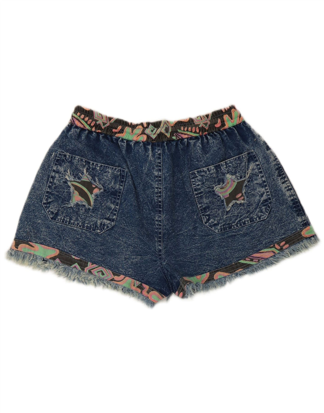 Pantaloni scurți vintage din denim pentru femei, mediu W28, albastru, patchwork