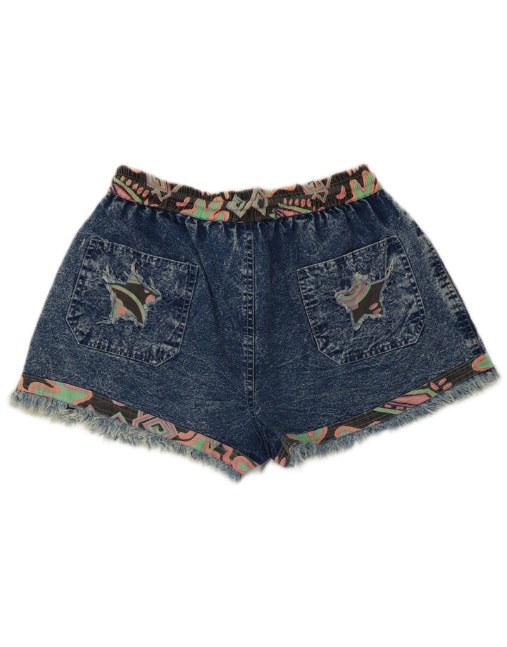 Pantaloni scurți vintage din denim pentru femei, mediu W28, albastru, patchwork