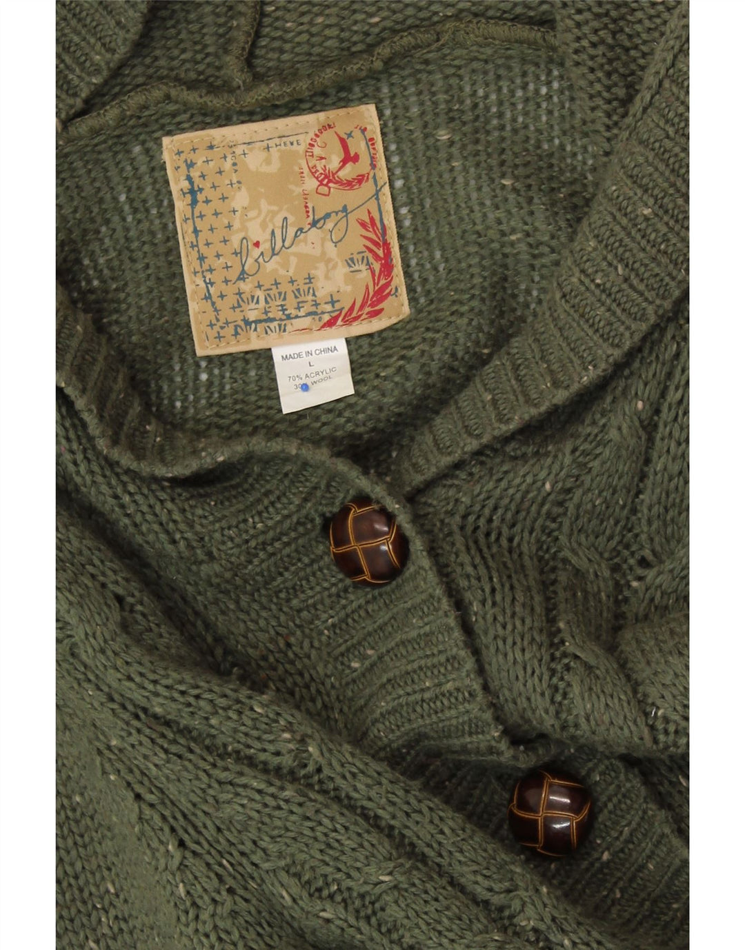 Pulover cardigan cu paragate BILLABONG pentru femei UK 14 mare, verde, pete