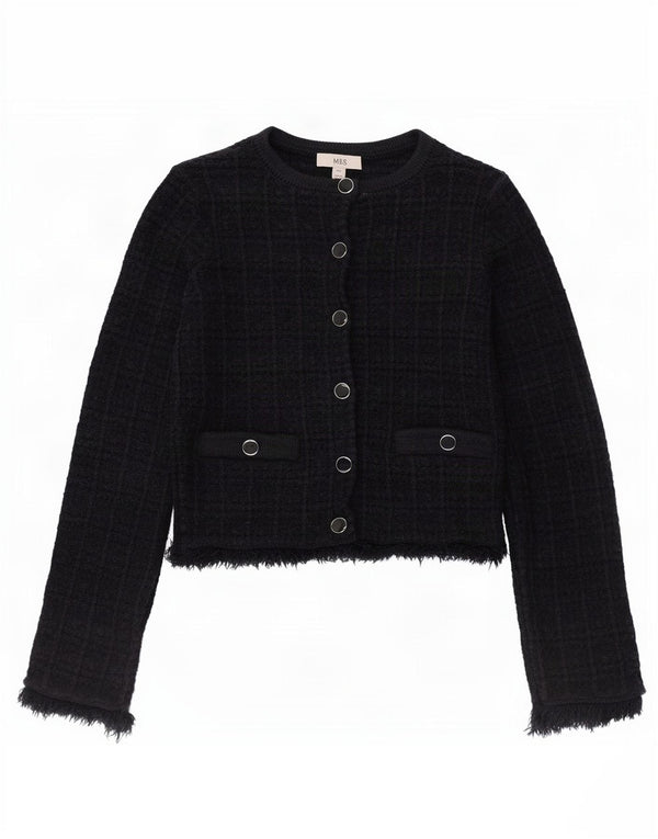 Pulover cardigan crop pentru femei Marks & Spencer UK 6 XS bumbac cu carouri bleumarin