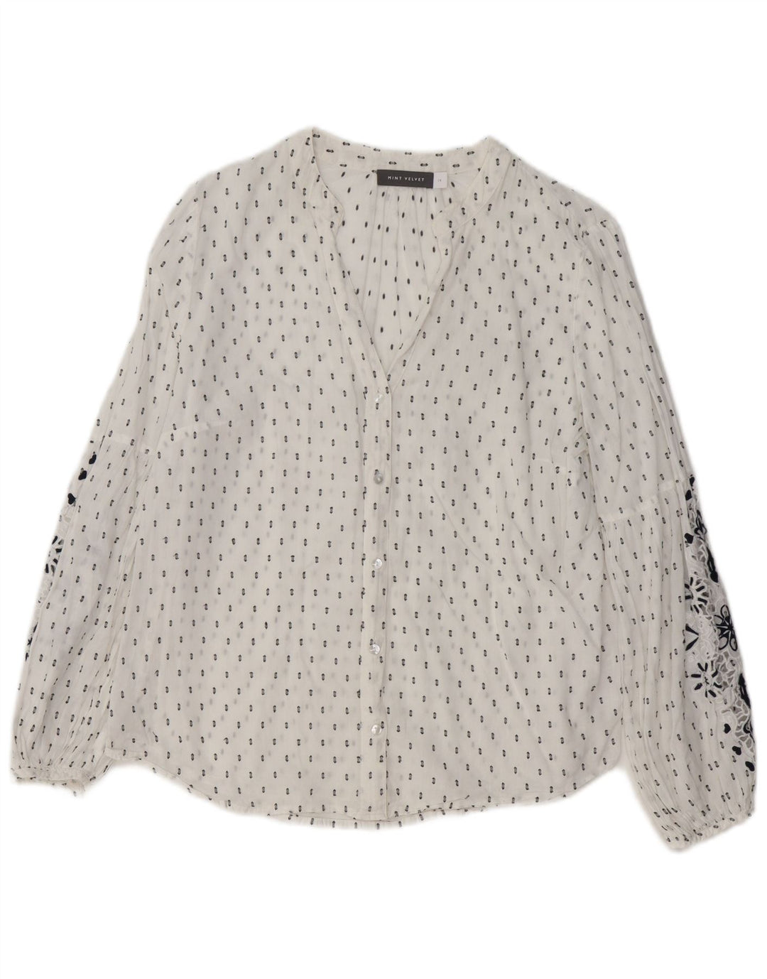 MINT VELVET Bluză cămașă cu grafică pentru femei UK 14, mare, alb, floral, bumbac