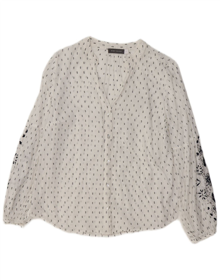 MINT VELVET Bluză cămașă cu grafică pentru femei UK 14, mare, alb, floral, bumbac