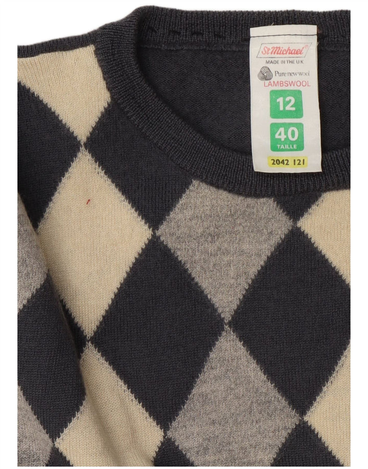 Pulover St Michael pentru femei cu gâtul cu barca UK 12 Gri mediu Argyle/Diamond