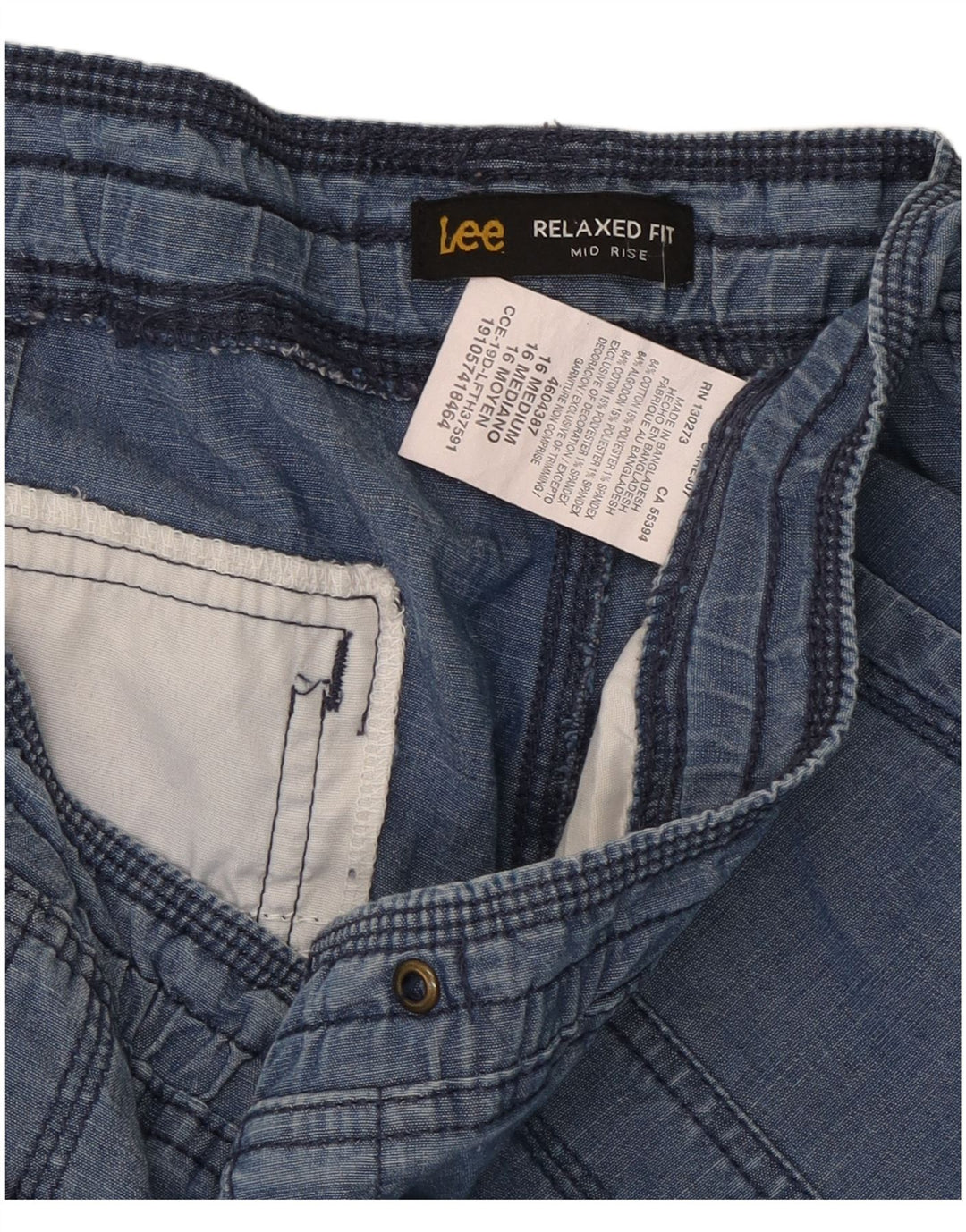 Bermuda Lee, cu talie medie, pentru femei, cu talie relaxată, UK 16 2XL W38, bumbac albastru