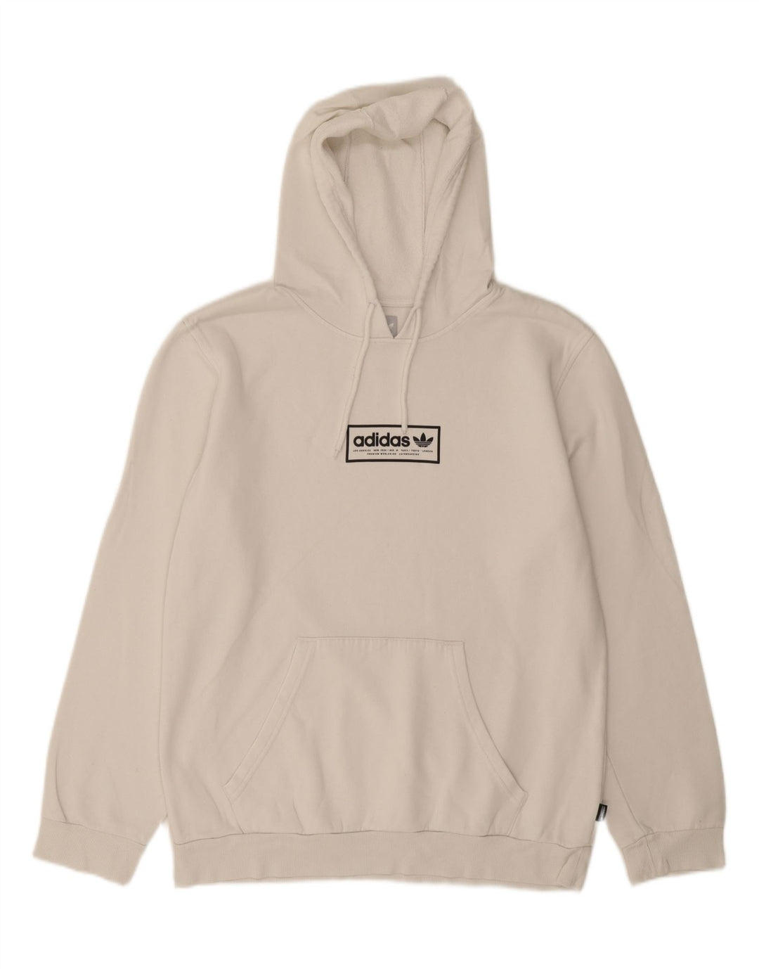 ADIDAS Mens Graphic Hoodie Jumper Medium Off White
