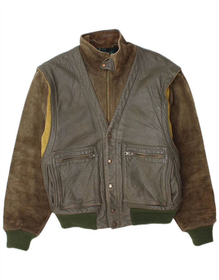 Jachetă Bomber din piele pentru bărbați Belfe & Belfe UK 38 Medium Khaki Colorblock