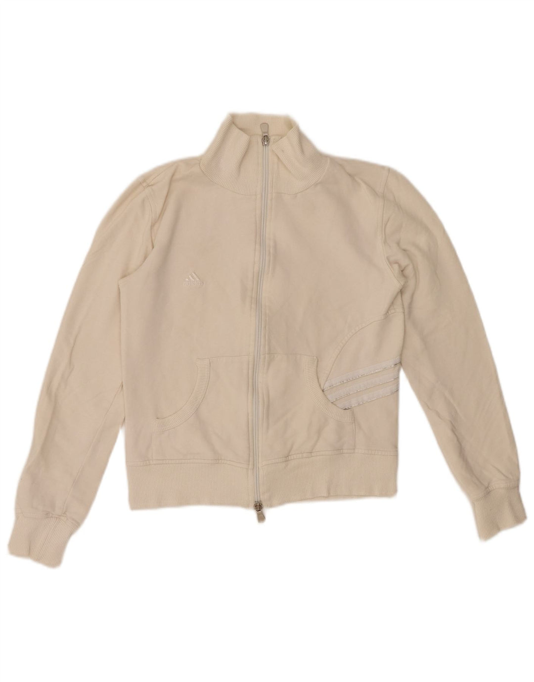 Jachetă de top ADIDAS Crop pentru femei UK 10 Bumbac alb mic