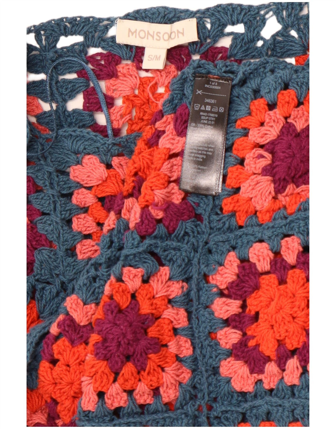 MONSOON Pulover de damă croșetat cu gât barcă UK 10 Small Blue Check