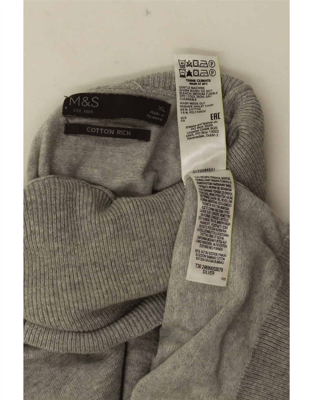 Pulover pentru bărbați Marks & Spencer cu gât rulat XL bumbac gri