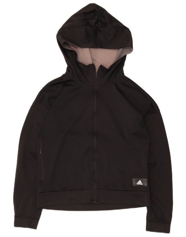 Jachetă de top pentru trening cu glugă Adidas pentru femei UK 8/10 Poliester negru mic