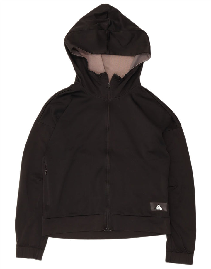 Jachetă de top pentru trening cu glugă Adidas pentru femei UK 8/10 Poliester negru mic