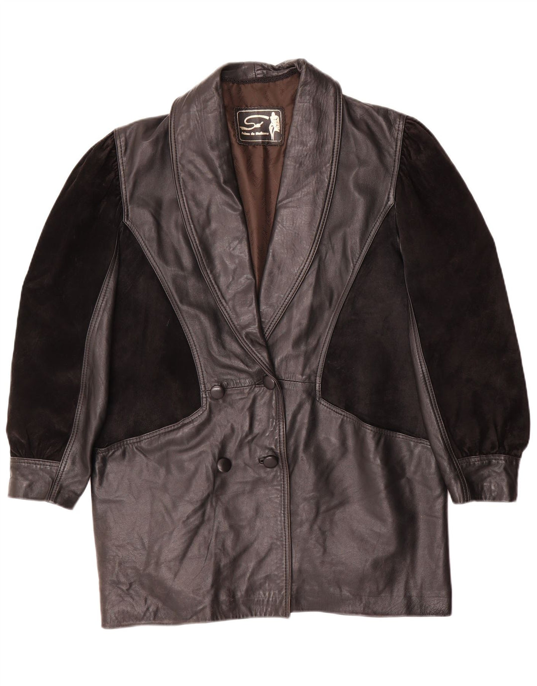 Palton supradimensionat din piele vintage pentru femei UK 14, piele medie neagră