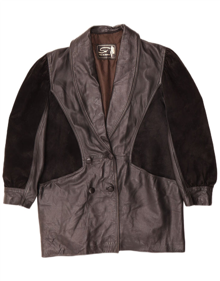 Palton supradimensionat din piele vintage pentru femei UK 14, piele medie neagră