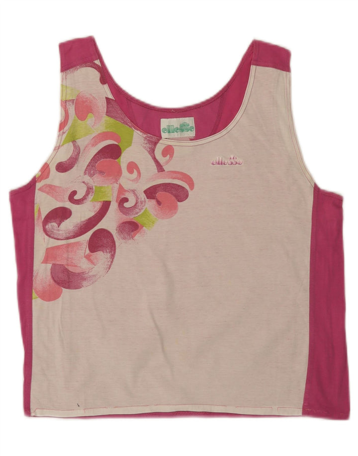 ELLESSE Womens Crop Graphic Vest Top UK 14 Medium Pink Colourblock Vintage Ellesse and Second-Hand Ellesse from Messina Hembry 