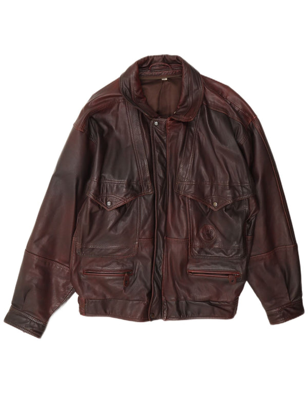 Geacă de piele vintage pentru bărbați IT 50 Large Burgundy