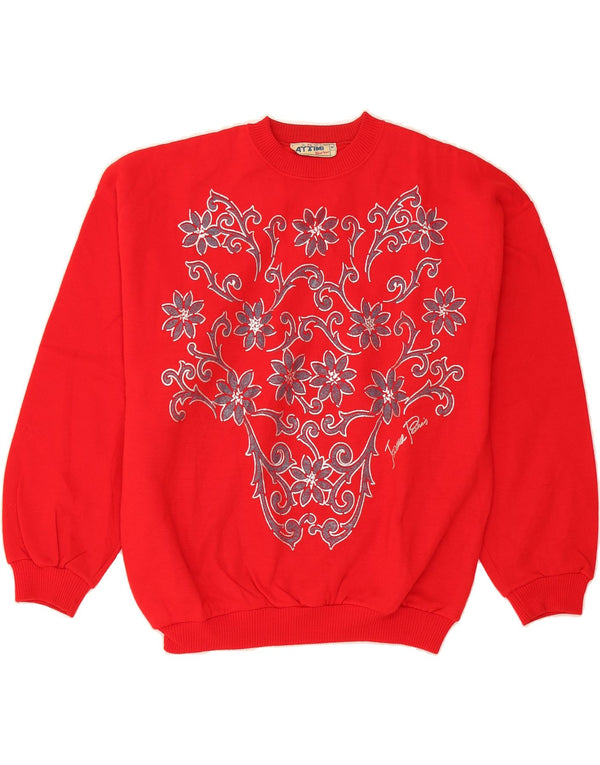 VINTAGE Pulover cu gât roșu pentru femei UK 14 Medium Red Floral Acrilic