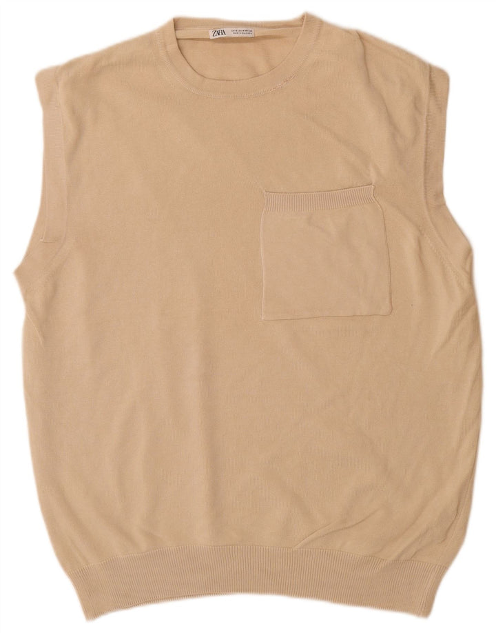Zara Barbati Vesta Tank Top Bumbac Mediu Bej
