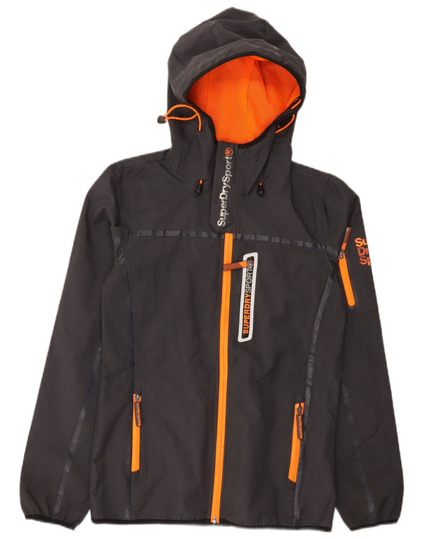 Jachetă de ploaie cu glugă grafică Superdry pentru bărbați UK 34 XS poliester gri