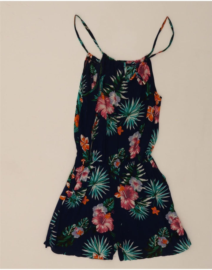 VINTAGE Womens Playsuit UK 12 Medium  Navy Blue Floral Vintage Vintage and Second-Hand Vintage from Messina Hembry 