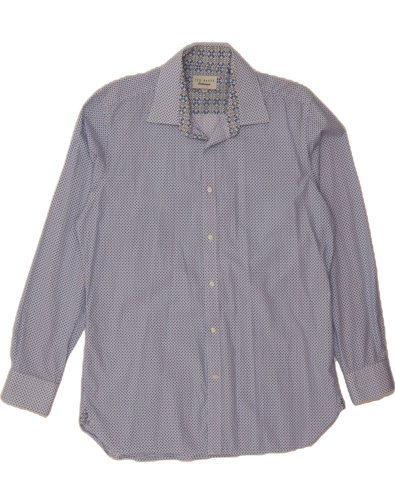 TED BAKER Mens Shirt Size 16.5 Large Blue Geometric Cotton Vintage Ted Baker and Second-Hand Ted Baker from Messina Hembry 