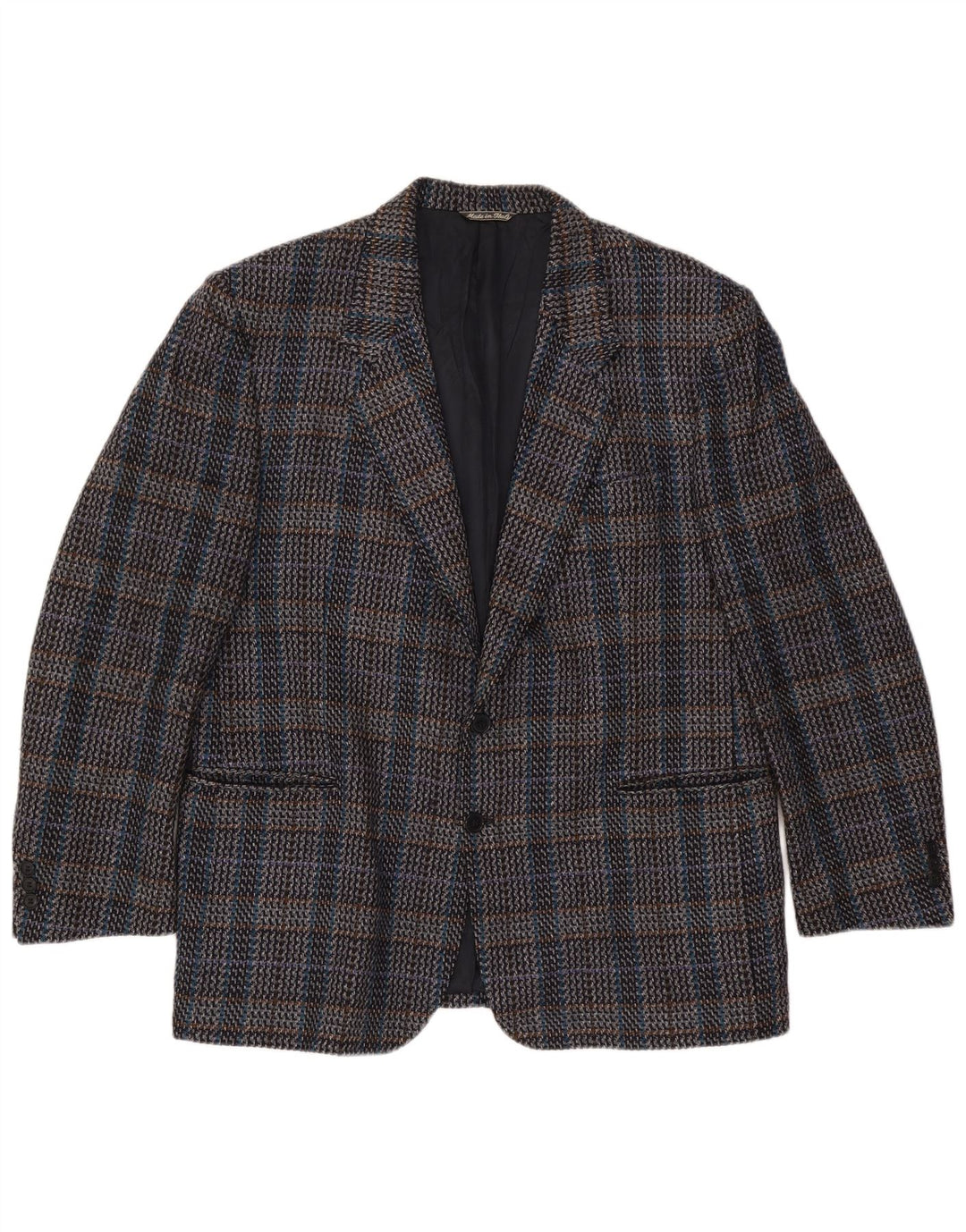 Jachetă Vintage pentru bărbați cu 2 nasturi IT 58 4XL Lână cu carouri gri