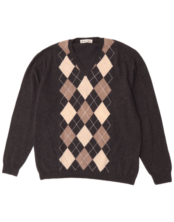 Burlington Pulover cu decolteu în V pentru bărbați IT 52 Large Gri Argyle/Diamond