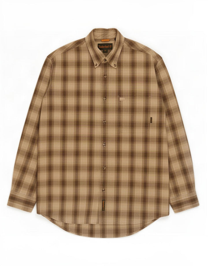 Cămașă de flanel pentru bărbați Timberland, bumbac caros, kaki mediu
