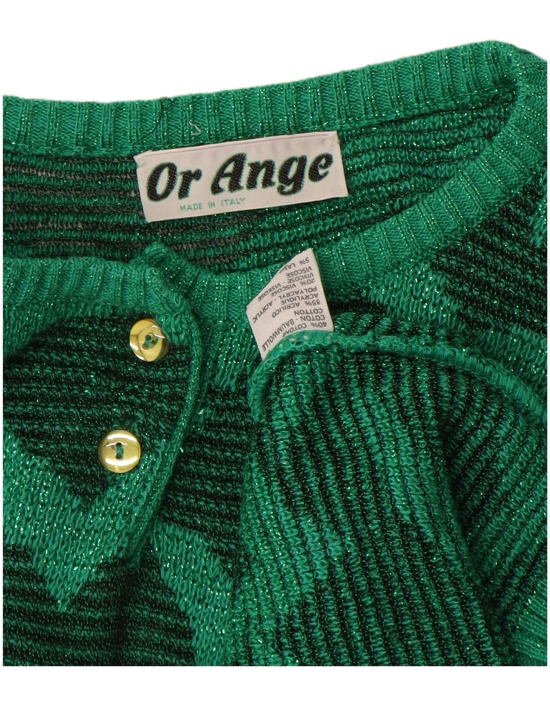 Pulover vintage pentru femei cu model abstract, cu decolteu rotund, mare, verde, UK 16
