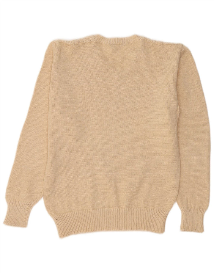 Pulover pentru femei Inis Meain cu decolteu în V UK 14 Medium Bej Argyle/Diamond