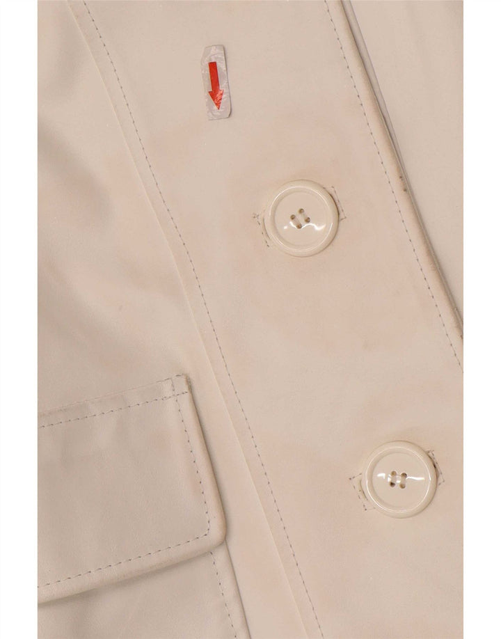 Jachetă vintage din piele cu 3 nasturi pentru femei UK 10 Small White