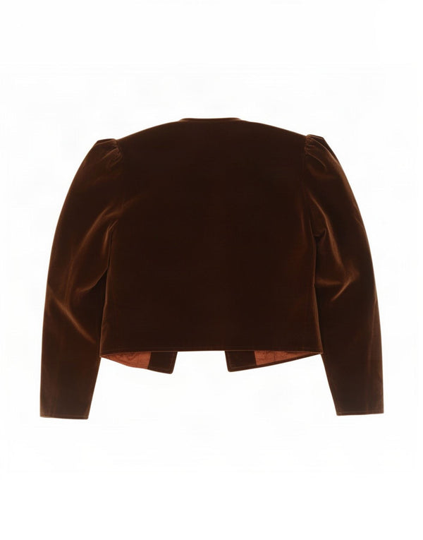 Jachetă Bolero de catifea deschisă pentru femei vintage UK 12 maro mediu