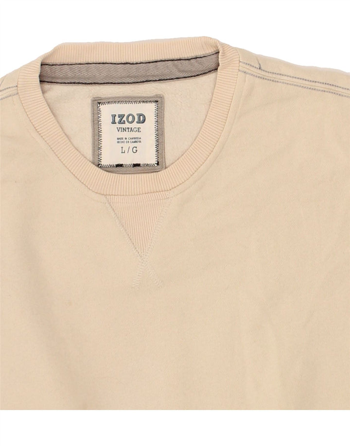IZOD Mens Sweatshirt Jumper Large Beige Cotton Vintage Izod and Second-Hand Izod from Messina Hembry 