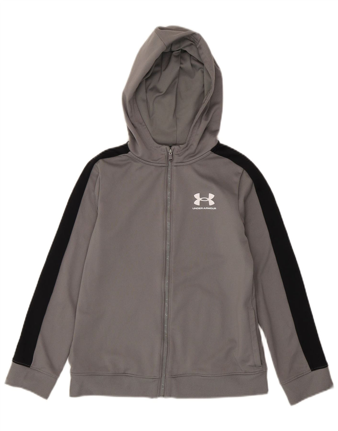 Pulover cu capota cu fermoar Under Armour pentru băieți 9-10 ani, gri mediu, bloc de culoare