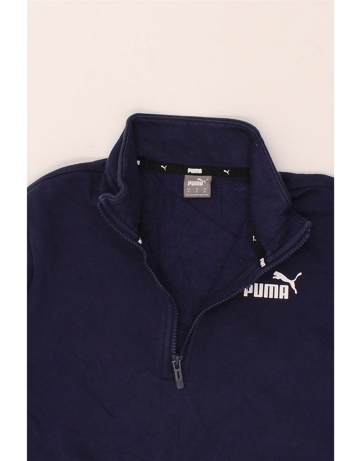 PUMA Womens Zip Neck Sweatshirt Jumper UK 14 Medium Navy Blue Cotton Vintage Puma and Second-Hand Puma from Messina Hembry 