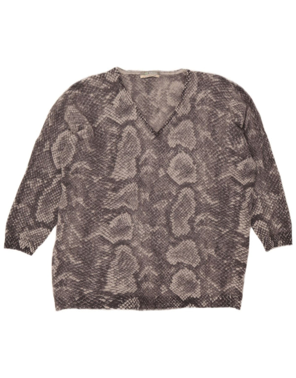 Pulover cu decolteu în V pentru femei Marks & Spencer UK 22 2XL Gri Animal Print