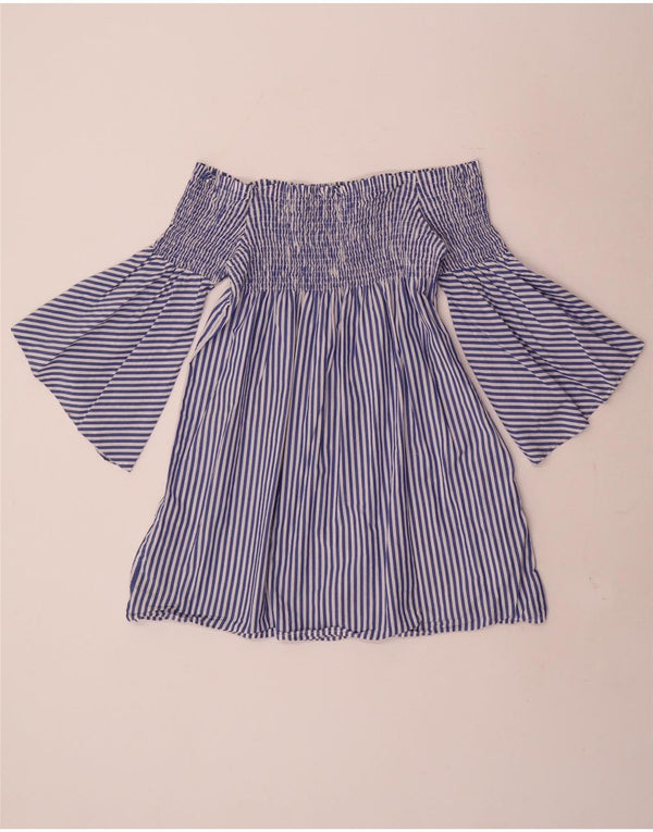 Top pentru femei Zara, cu mâneci 3/4, cu umeri, UK 4 XS, bumbac cu dungi albastre