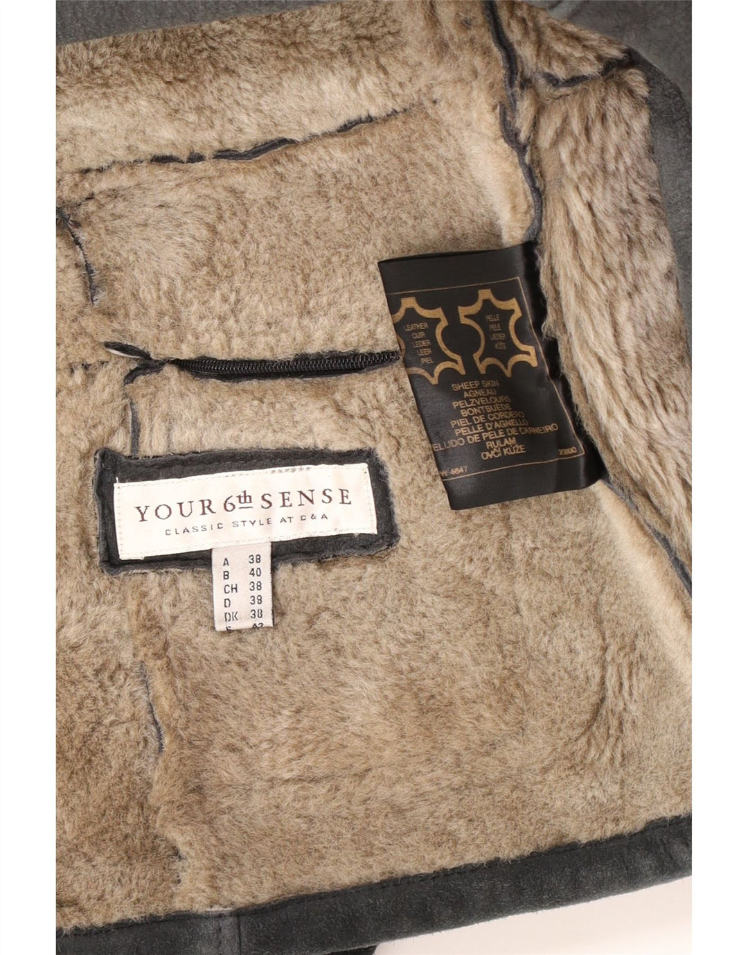 Jachetă din shearling pentru femei Your Sixth Sense UK 18 XL, piele gri