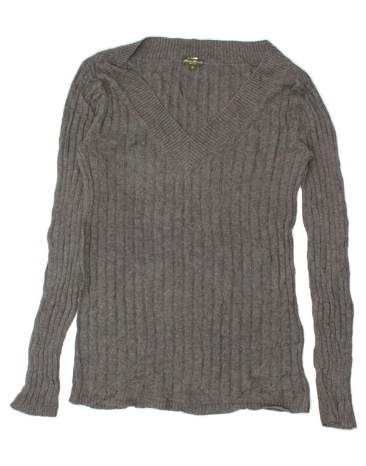 EDDIE BAUER Womens V-Neck Jumper Sweater UK 14 Medium Grey Cotton Vintage Eddie Bauer and Second-Hand Eddie Bauer from Messina Hembry 