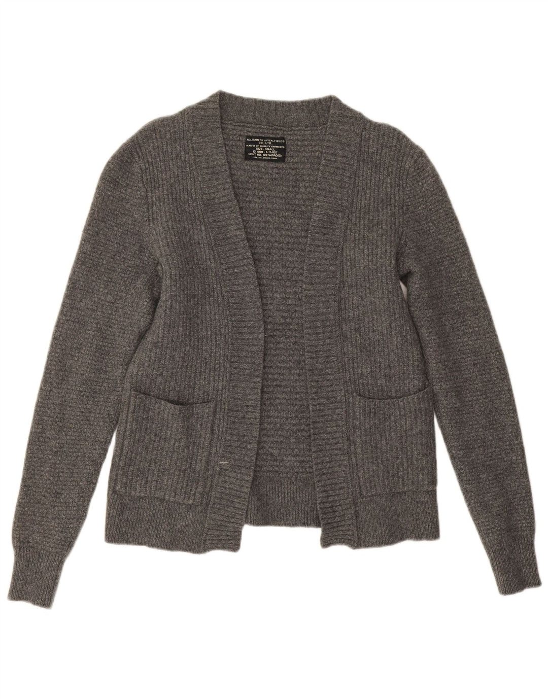 Pulover cardigan deschis pentru femei All Saints UK 10 mic, gri, lână de miel