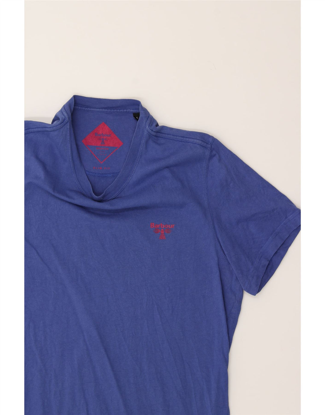 BARBOUR Mens Slim Fit T-Shirt Top Small Blue Cotton Vintage Barbour and Second-Hand Barbour from Messina Hembry 