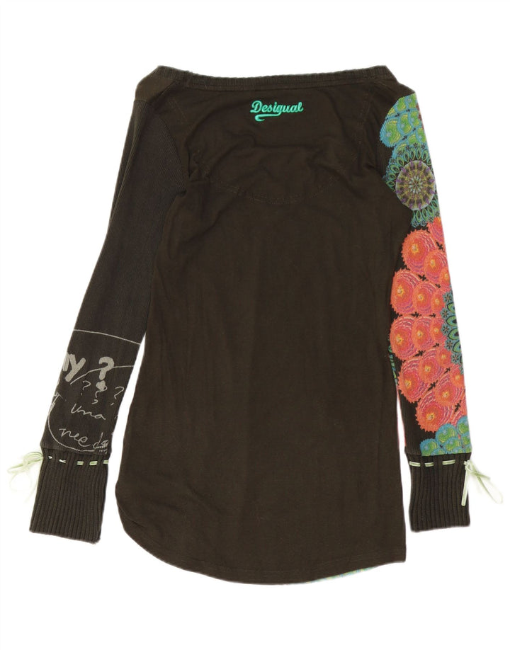 DESIGUAL Top grafic pentru femei cu mânecă lungă UK 10 mic maro bumbac floral