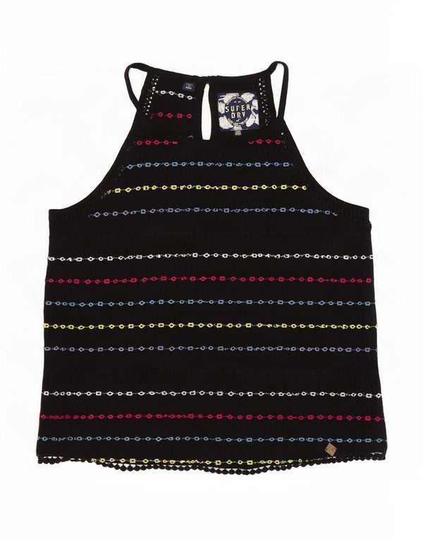 Superdry Crop Halter Top pentru femei UK 10 Small Black Striped Viscose