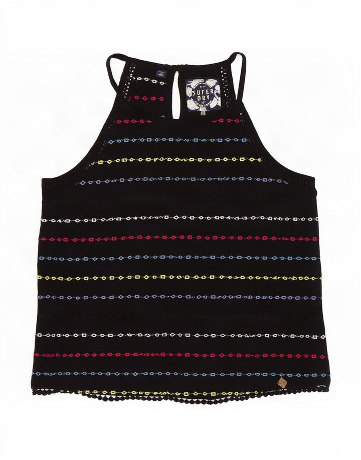 Superdry Crop Halter Top pentru femei UK 10 Small Black Striped Viscose