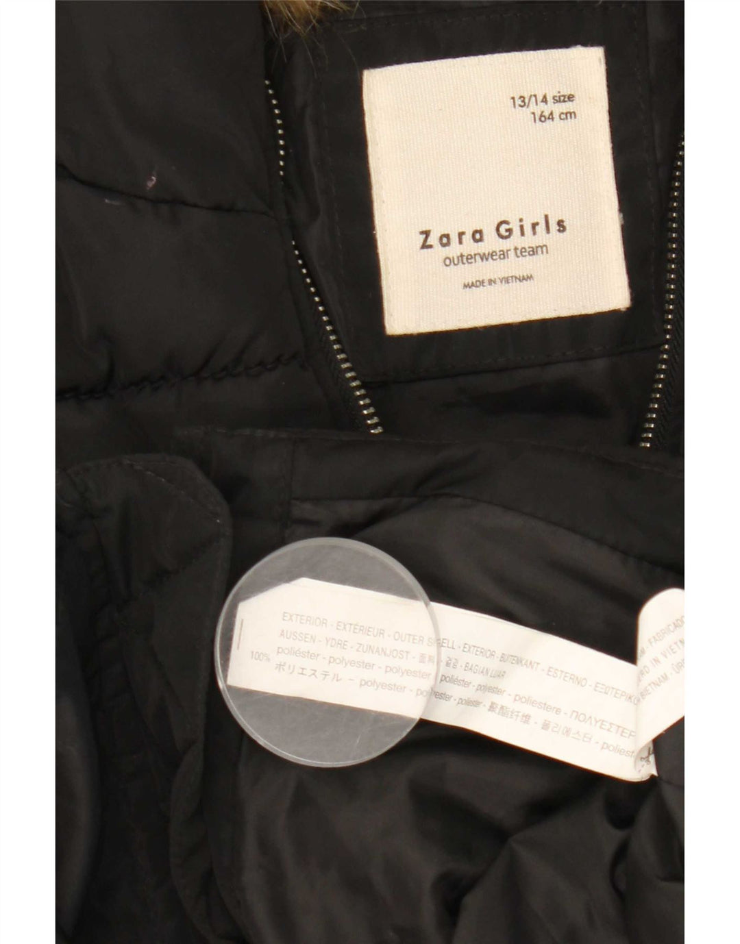 Zara Fete Palton Captusit cu Gluga 13-14 Ani Poliester Negru