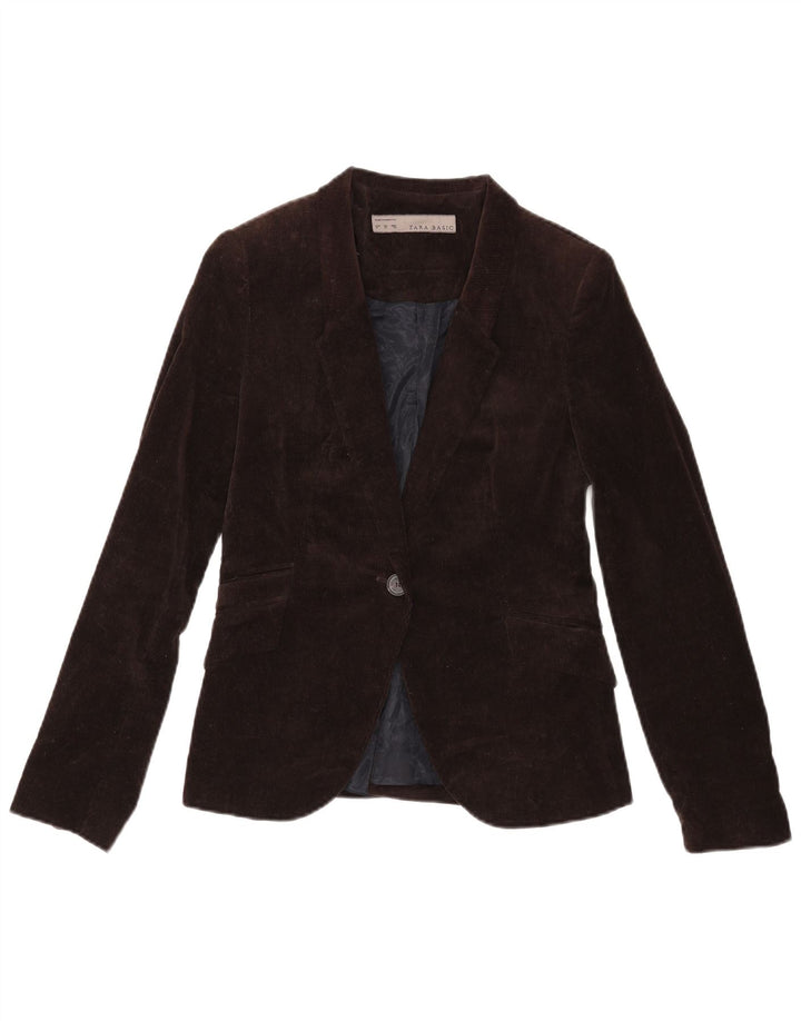 Blazer pentru femei Zara, cu 1 nasture, din velur, UK 12, maro mediu, acetat