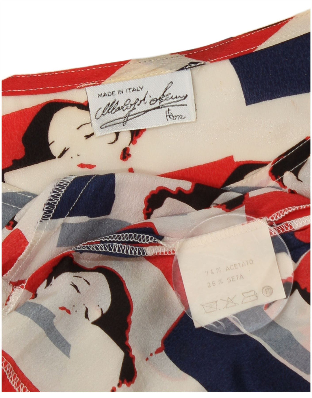 Bluză cu grafică pentru femei VINTAGE UK 18 XL Acetat multicolor