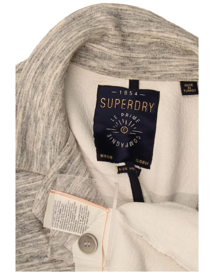 Jachetă Superdry pentru femei cu 1 nasture, UK 14, bumbac cu pete, gri mediu
