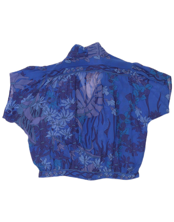 Bluză cămașă cu mânecă scurtă pentru damă vintage UK 18 XL Albastru Floral