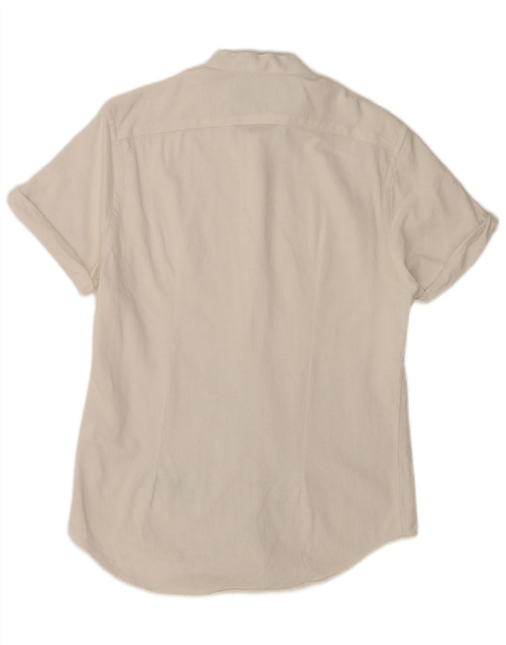Cămașă pentru bărbați Zara, cu mânecă scurtă, slim fit, bumbac alb mediu